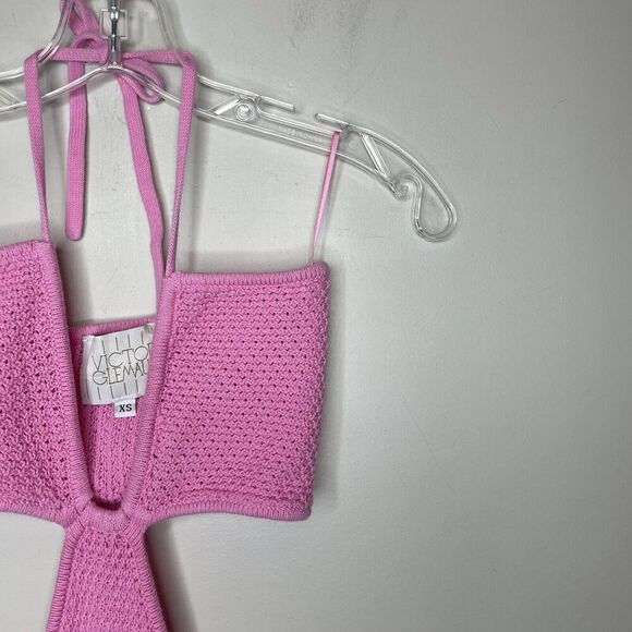 VICTOR GLEMAUD Knit Cutout Midi Dress Women XS Bubblegum Pink 100% Cotton - Picture 3 of 15